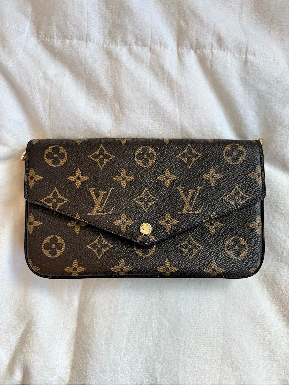 Louis Vuitton Félicie Pochette Monogram Clutch Crossbody Brown & Pink